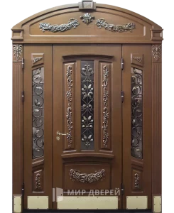 Арочная двухстворчатая входная дверь №48 внешняя - фото